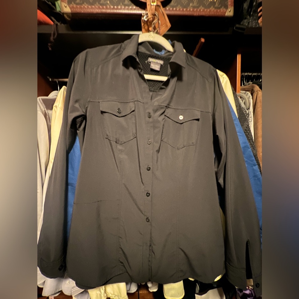Women’s ExOfficio Large Size 12/14 Black Button Up Long Sleeve Shirt